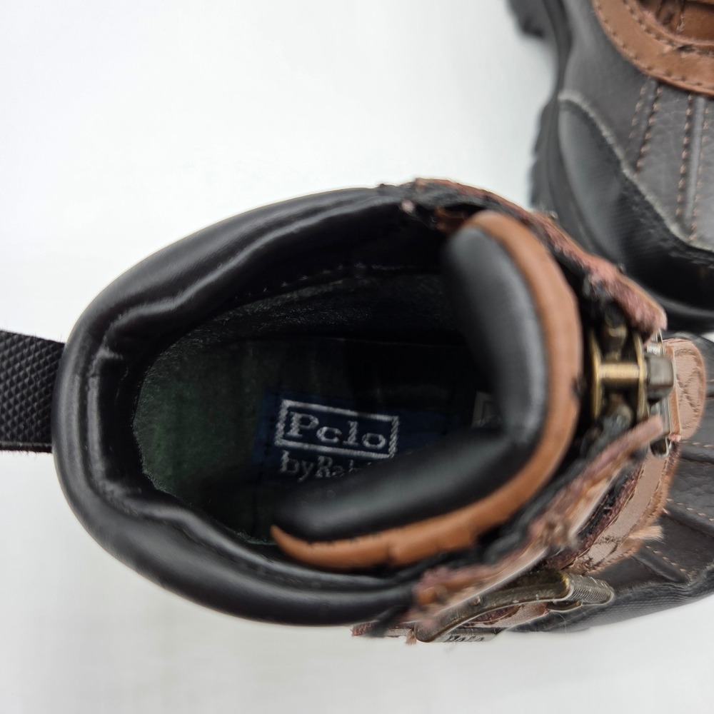 Polo Ralph Lauren Boys Country Mid Zip Duck Boots Brown Black Size 4 Toddler - Picture 9 of 11